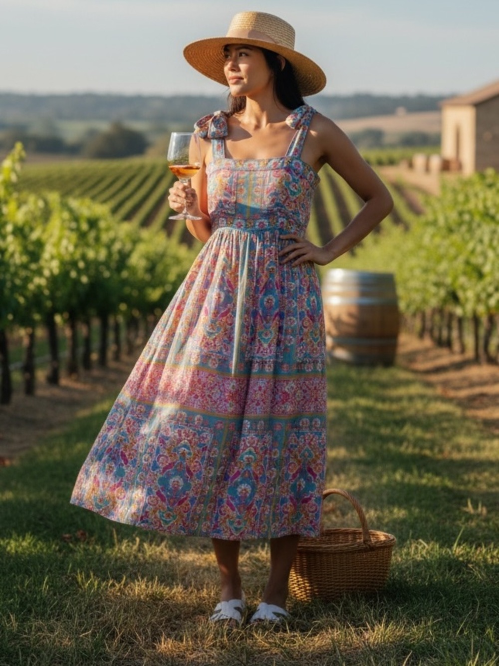 Gretchen Scott Designs Teal Pink Floral Tie-Shoulder Midi Dress